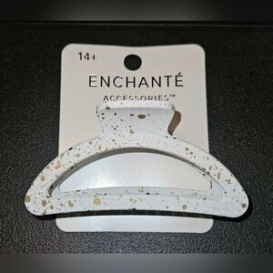 Enchanté Accessories White With Gold Splatter Pattern Hair Claw Clip BNIB